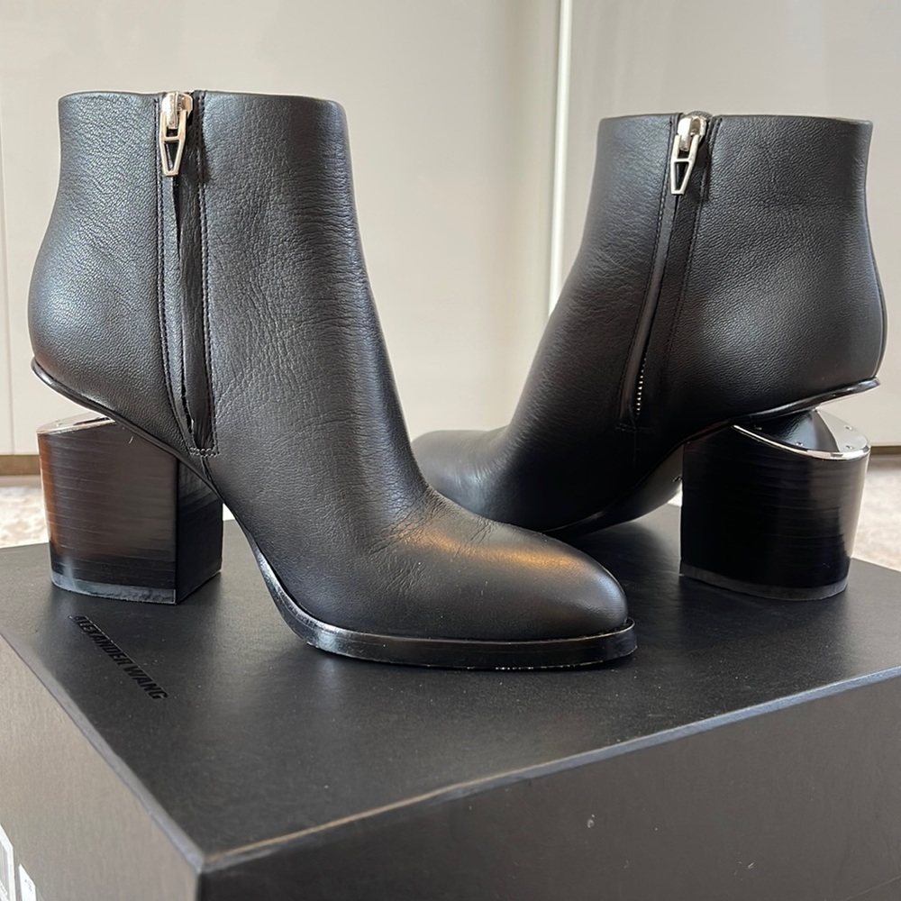 Alexander Wang Gabi Black Ankle Boot/Rhodium Heel